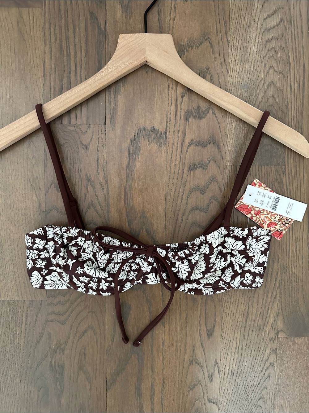 NWT SZ Blockprints x J.Crew Underwire Floral Print Bikini Top in Brown Size 32C